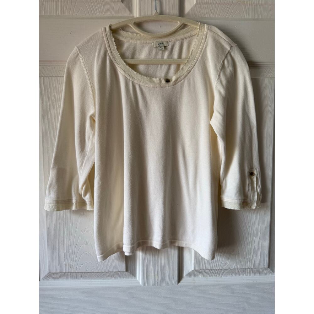 J. Jill Vintage 90s / Y2K Cream Cotton Top 3/4 Sleeve Raw Edge Buttons Size S